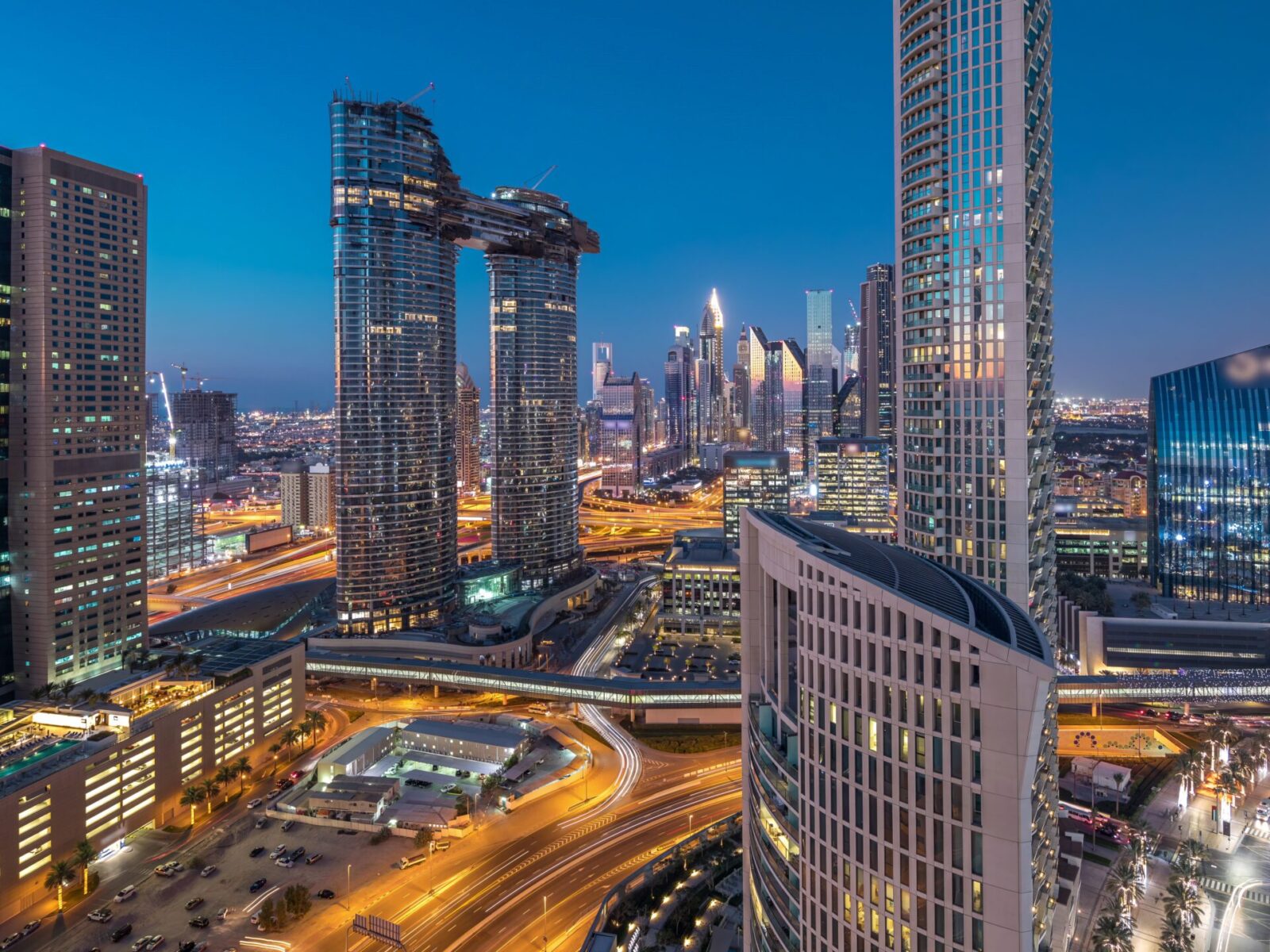 Aerial,View,Of,New,And,Tall,Buildings,With,Busy,Roads