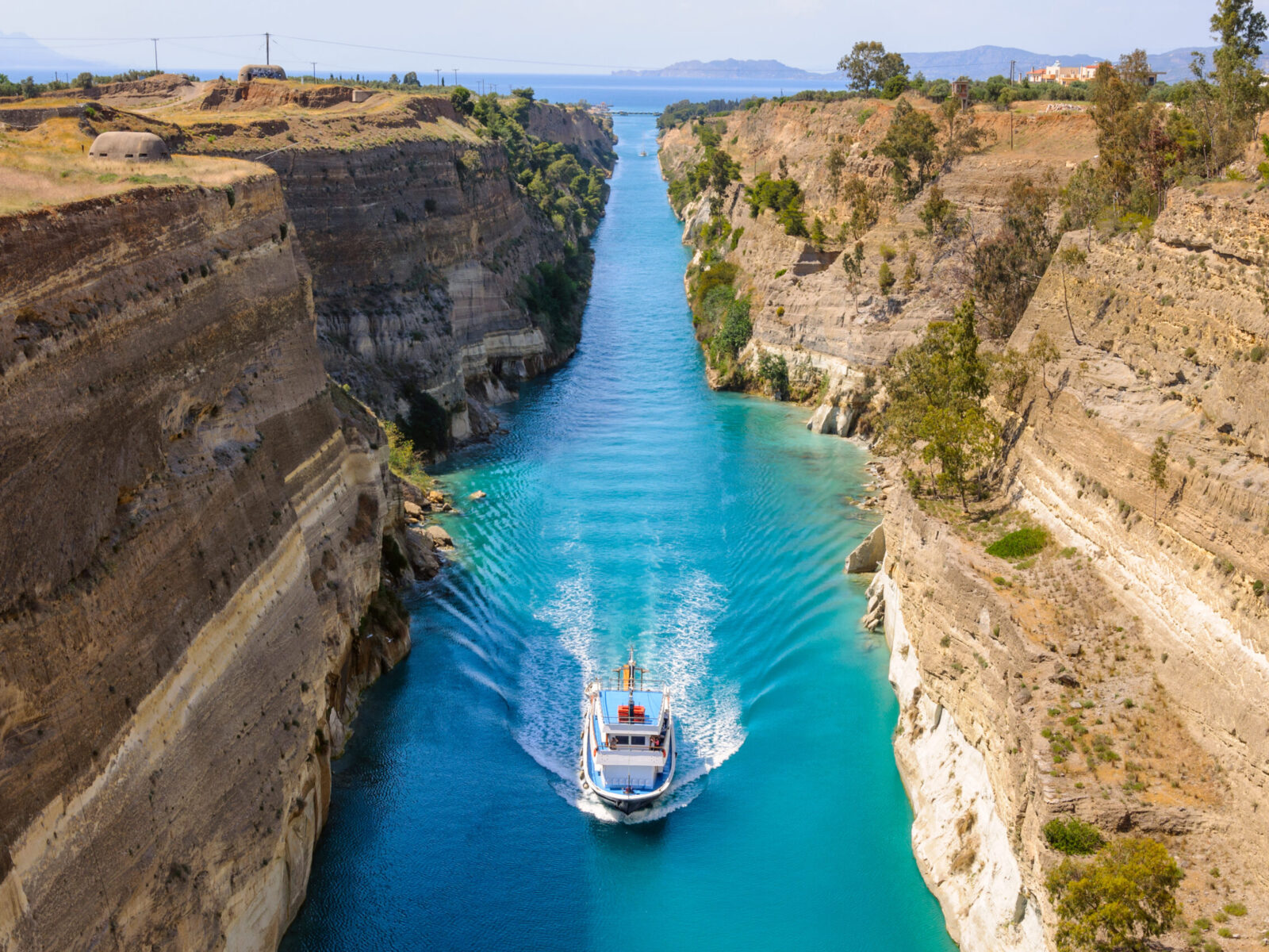 Ship,Passing,Through,Corinth,Canal,In,Greece