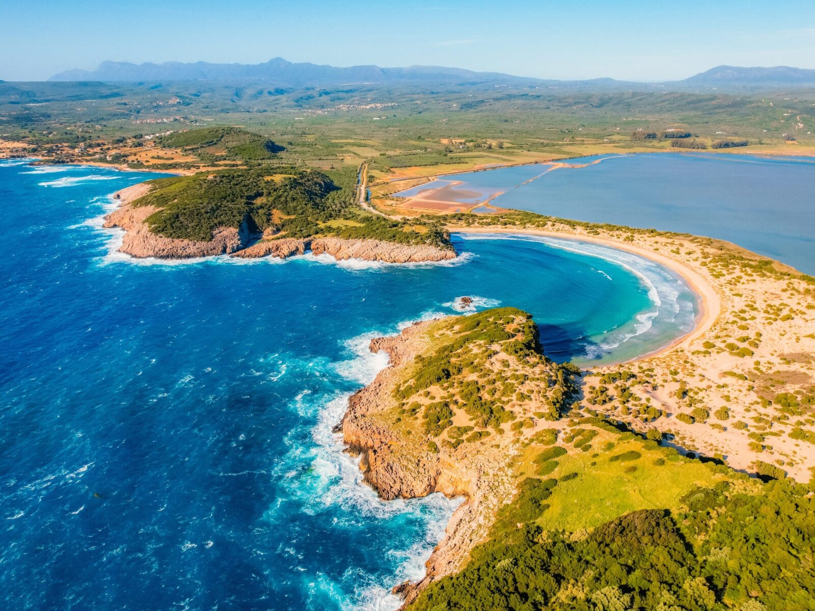 Aerial,View,Of,Voidokilia,Beach,,Lagoon,With,Beaches,In,Mediterranean,