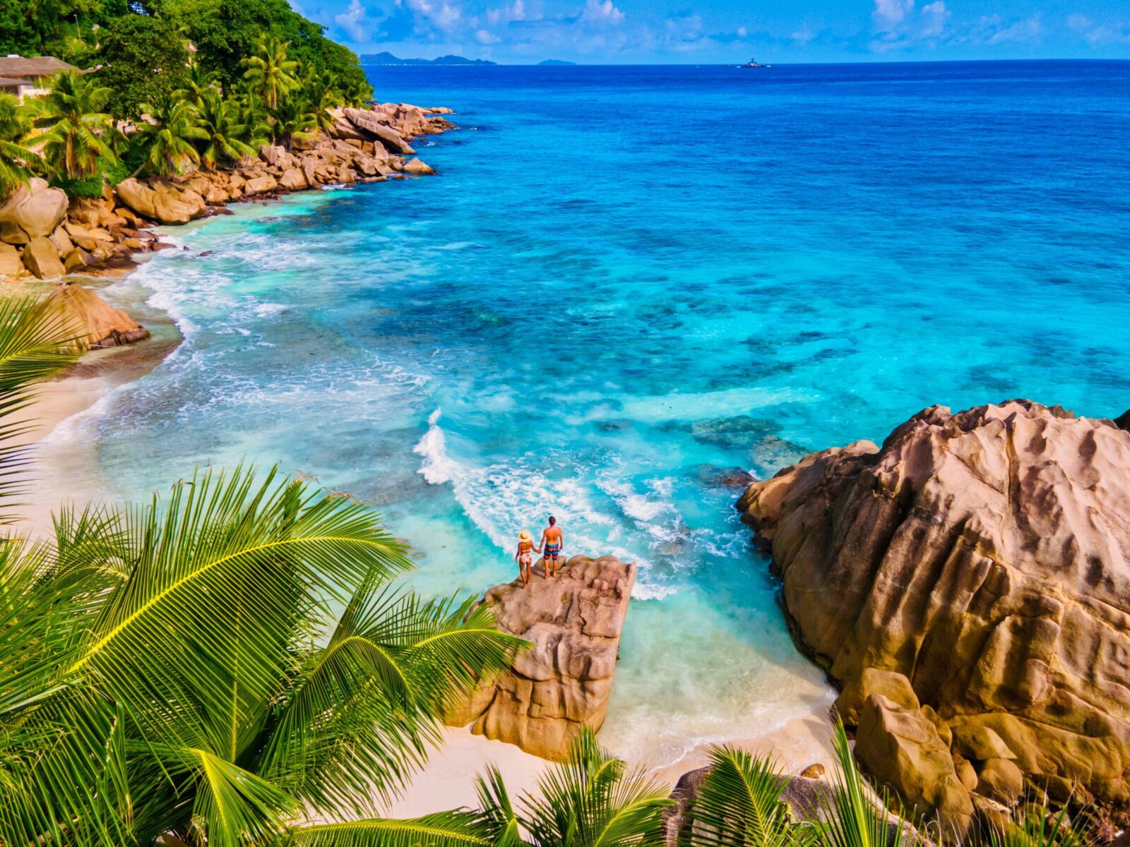 Anse,Patates,Beach,,La,Digue,Island,,Seychelles,,Drone,Aerial,View