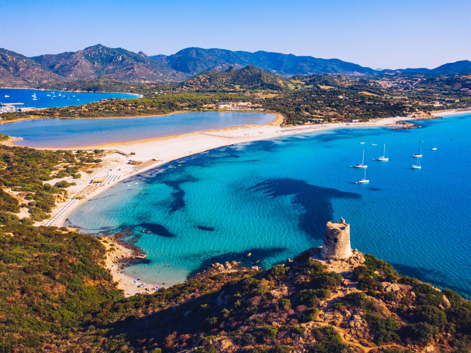 Torre,Di,Porto,Giunco,Tower,And,Simius,Beach,Near,Villasimius,