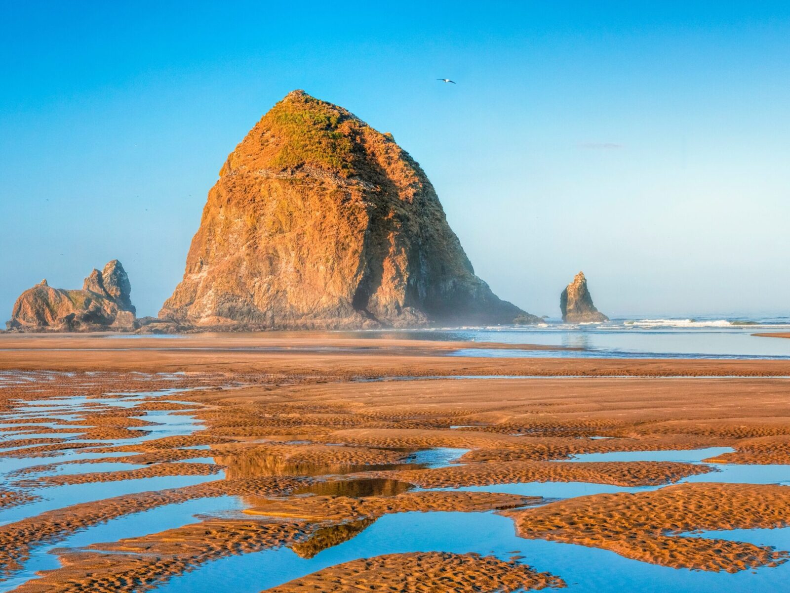 Cannon,Beach,Reflections,At,Low,Tide