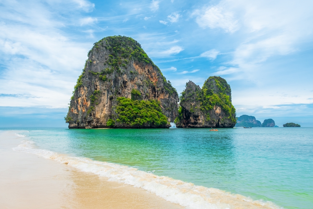 Tropical Beach and Limestone Islands in Krabi, Thailand