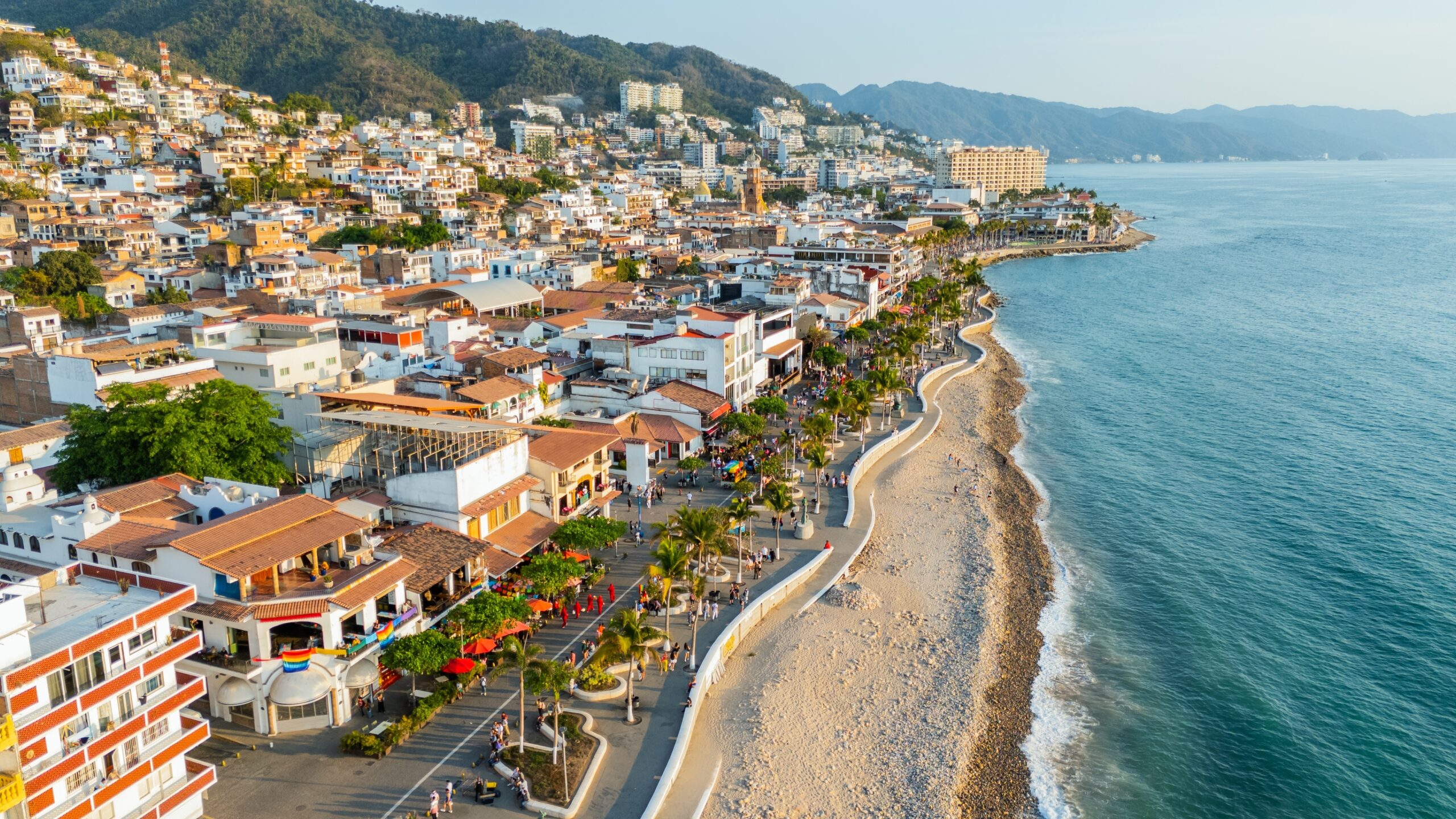 Aerial,View,Of,The,Boardwalk,In,Puerto,Vallarta,,Mexico,,During