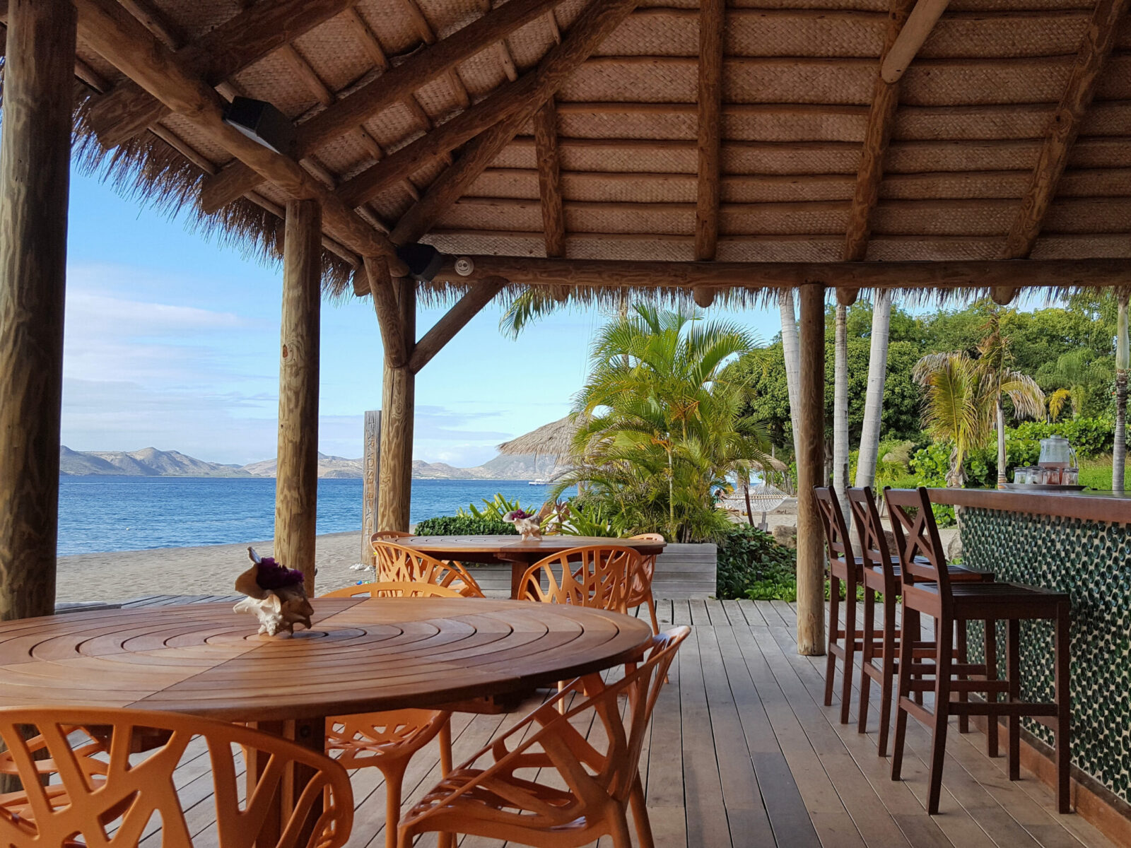 Beach,Bar,With,View,Of,Beach,And,Mountains,,Nevis